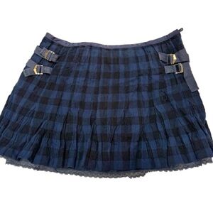 Free People Blue Plaid Skirt Size 4 Buckles Fully Lined 2 Shades of Blue…